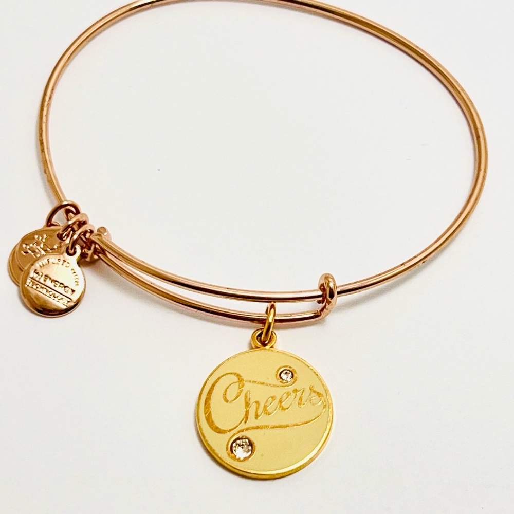 Alex and Ani Rose Gold “Cheers” Bangle Bracelet with Crystal Charm - Picture 1 of 6